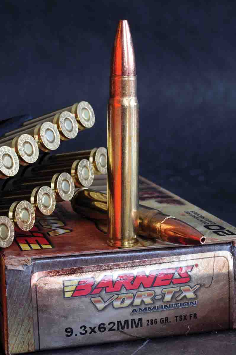 Pointed bullets for the 9.3 extend its reach. These Barnes TSX bullets also drive deep while losing little mass.